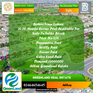Residential Plot for Sale in Sector F - Talha Block -  Bahria Town, Lahore - (BP-198837)