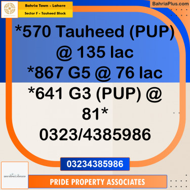 Residential Plot for Sale in Sector F - Tauheed Block -  Bahria Town, Lahore - (BP-198839)