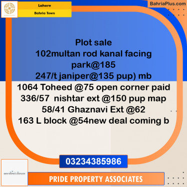 Residential Plot for Sale in Bahria Town, Lahore - (BP-198849)