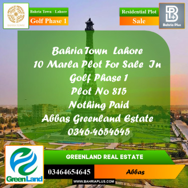 Residential Plot for Sale in Golf Phase 1 -  Bahria Town, Lahore - (BP-198875)