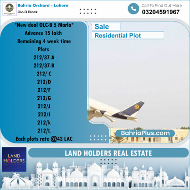5 Marla Residential Plot for Sale in OLC-B Block -  Bahria Orchard, Lahore - (BP-199019)