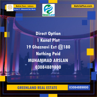 20 Marla Residential Plot for Sale in Sector F - Ghaznavi Ext. Block -  Bahria Town, Lahore - (BP-199029)