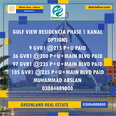 20 Marla Residential Plot for Sale in Golf Phase 1 -  Bahria Town, Lahore - (BP-199038)