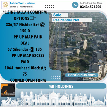 10 Marla Residential Plot for Sale in Sector E - Nishtar Block -  Bahria Town, Lahore - (BP-199060)