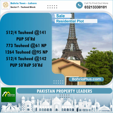 10 Marla Residential Plot for Sale in Sector F - Tauheed Block -  Bahria Town, Lahore - (BP-199096)