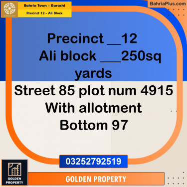 250 Sq. Yards Residential Plot for Sale in Precinct 12 - Ali Block -  Bahria Town, Karachi - (BP-199154)