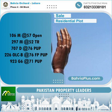 10 Marla Residential Plot for Sale in Phase 4 - G6 Block -  Bahria Orchard, Lahore - (BP-199156)