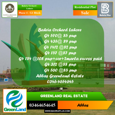 10 Marla Residential Plot for Sale in Phase 4 - G1 Block -  Bahria Orchard, Lahore - (BP-199223)