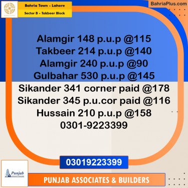 Residential Plot for Sale in Sector B - Takbeer Block -  Bahria Town, Lahore - (BP-199232)