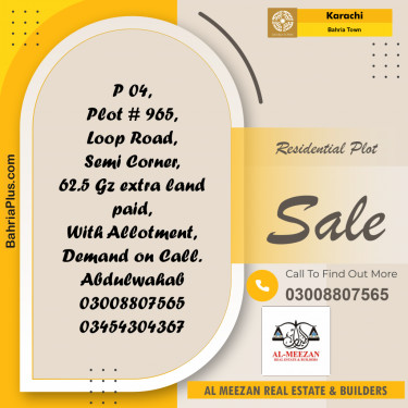 500 Sq. Yards Residential Plot for Sale in Bahria Town, Karachi - (BP-199407)