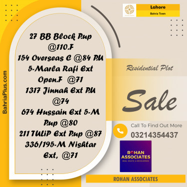 Residential Plot for Sale in Bahria Town, Lahore - (BP-199474)