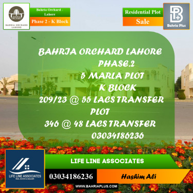 5 Marla Residential Plot for Sale in Phase 2 - K Block -  Bahria Orchard, Lahore - (BP-199549)