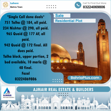 Residential Plot for Sale in Bahria Town, Lahore - (BP-199590)