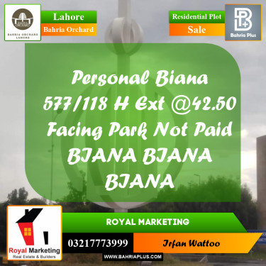 Residential Plot for Sale in Bahria Orchard, Lahore - (BP-199627)