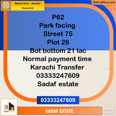 Residential Plot for Sale in Precinct 62 -  Bahria Town, Karachi - (BP-199696)