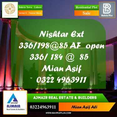 Residential Plot for Sale in Sector E - Nishtar Block -  Bahria Town, Lahore - (BP-199727)