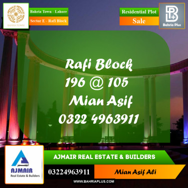 Residential Plot for Sale in Sector E - Rafi Block -  Bahria Town, Lahore - (BP-199728)