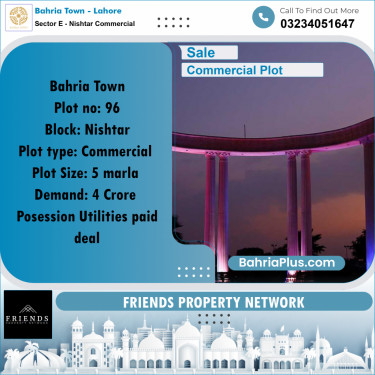 Commercial Plot for Sale in Sector E - Nishtar Commercial -  Bahria Town, Lahore - (BP-199740)