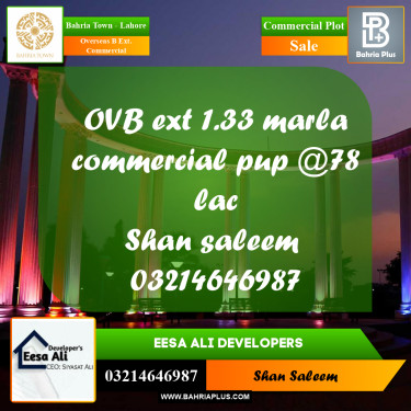 Commercial Plot for Sale in Overseas B Ext. Commercial -  Bahria Town, Lahore - (BP-199773)