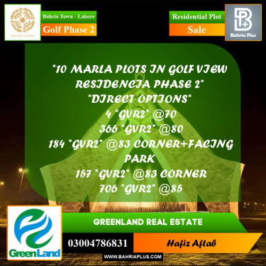 10 Marla Residential Plot for Sale in Golf Phase 2 -  Bahria Town, Lahore - (BP-199958)