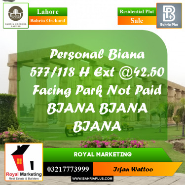 Residential Plot for Sale in Bahria Orchard, Lahore - (BP-199977)