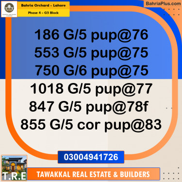 10 Marla Residential Plot for Sale in Phase 4 - G5 Block -  Bahria Orchard, Lahore - (BP-199984)