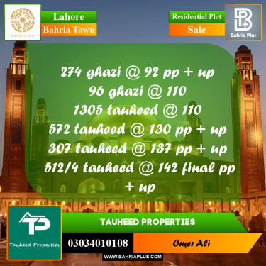 10 Marla Residential Plot for Sale in Bahria Town, Lahore - (BP-199988)