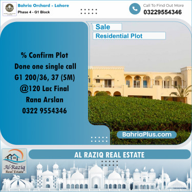 5 Marla Residential Plot for Sale in Phase 4 - G1 Block -  Bahria Orchard, Lahore - (BP-200012)