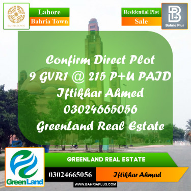 1 Kanal Residential Plot for Sale in Bahria Town, Lahore - (BP-200058)