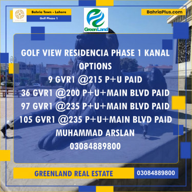 1 Kanal Residential Plot for Sale in Golf Phase 1 -  Bahria Town, Lahore - (BP-200059)