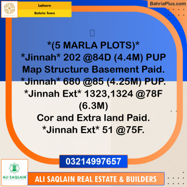 5 Marla Residential Plot for Sale in Bahria Town, Lahore - (BP-200207)