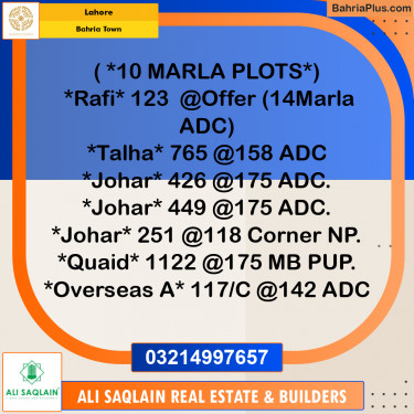 10 Marla Residential Plot for Sale in Bahria Town, Lahore - (BP-200210)