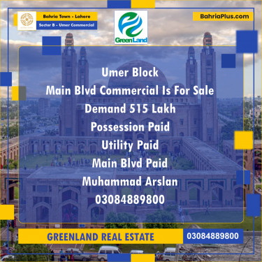 8 Marla Commercial Plot for Sale in Sector B - Umer Commercial -  Bahria Town, Lahore - (BP-200316)