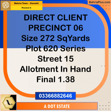 272 Sq. Yards Residential Plot for Sale in Precinct 6 -  Bahria Town, Karachi - (BP-200392)
