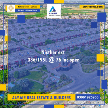 Residential Plot for Sale in Sector E - Nishtar Block -  Bahria Town, Lahore - (BP-200495)