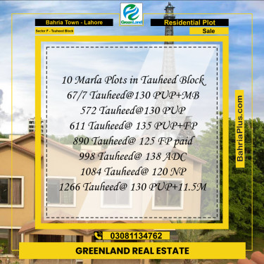10 Marla Residential Plot for Sale in Sector F - Tauheed Block -  Bahria Town, Lahore - (BP-200513)