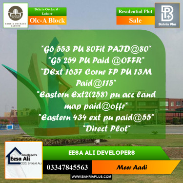 Residential Plot for Sale in OLC-A Block -  Bahria Orchard, Lahore - (BP-200607)