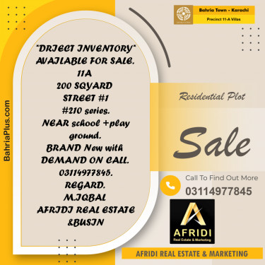 200 Sq. Yards Residential Plot for Sale in Precinct 11-A Villas -  Bahria Town, Karachi - (BP-200778)