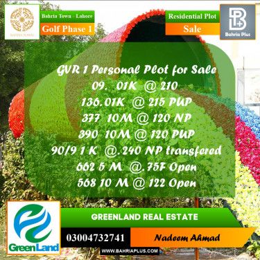 1 Kanal Residential Plot for Sale in Golf Phase 1 -  Bahria Town, Lahore - (BP-200810)
