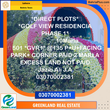 10 Marla Residential Plot for Sale in Bahria Town, Lahore - (BP-200813)