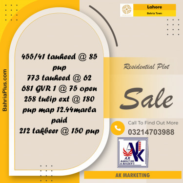 Residential Plot for Sale in Bahria Town, Lahore - (BP-200869)