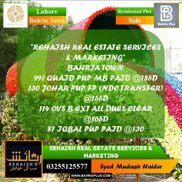 Residential Plot for Sale in Bahria Town, Lahore - (BP-201060)