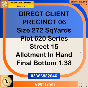 272 Sq. Yards Residential Plot for Sale in Precinct 6 -  Bahria Town, Karachi - (BP-201102)