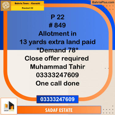 272 Sq. Yards Residential Plot for Sale in Precinct 22 -  Bahria Town, Karachi - (BP-201117)
