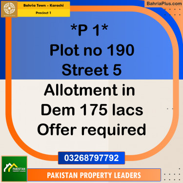 Residential Plot for Sale in Precinct 1 -  Bahria Town, Karachi - (BP-201149)