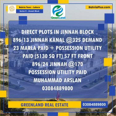 20 Marla Residential Plot for Sale in Sector E - Jinnah Block -  Bahria Town, Lahore - (BP-201202)