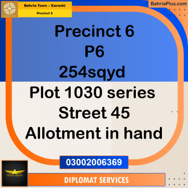 254 Sq. Yards Residential Plot for Sale in Precinct 6 -  Bahria Town, Karachi - (BP-201245)