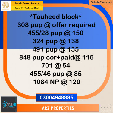 Residential Plot for Sale in Sector F - Tauheed Block -  Bahria Town, Lahore - (BP-201351)