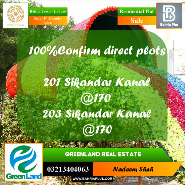 1 Kanal Residential Plot for Sale in Sector F - Sikander Block -  Bahria Town, Lahore - (BP-201361)