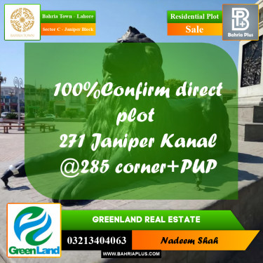 1 Kanal Residential Plot for Sale in Sector C - Janiper Block -  Bahria Town, Lahore - (BP-201363)